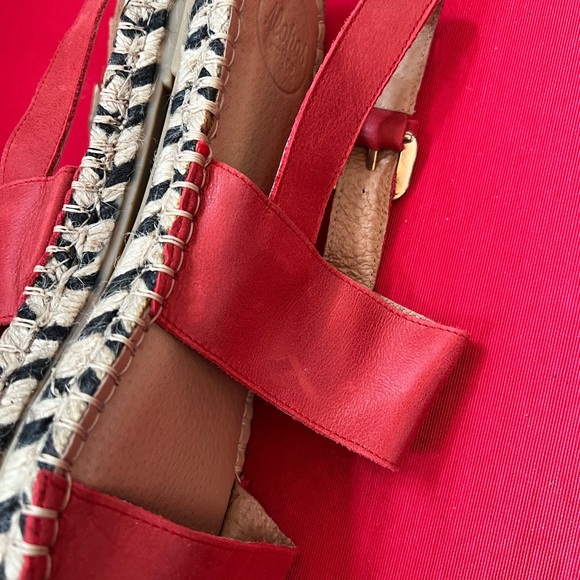 40 Anthropologie ALOHAS 2 strap Espadrille SPAIN sandals Red Leather 70s vibe - Picture 7 of 8